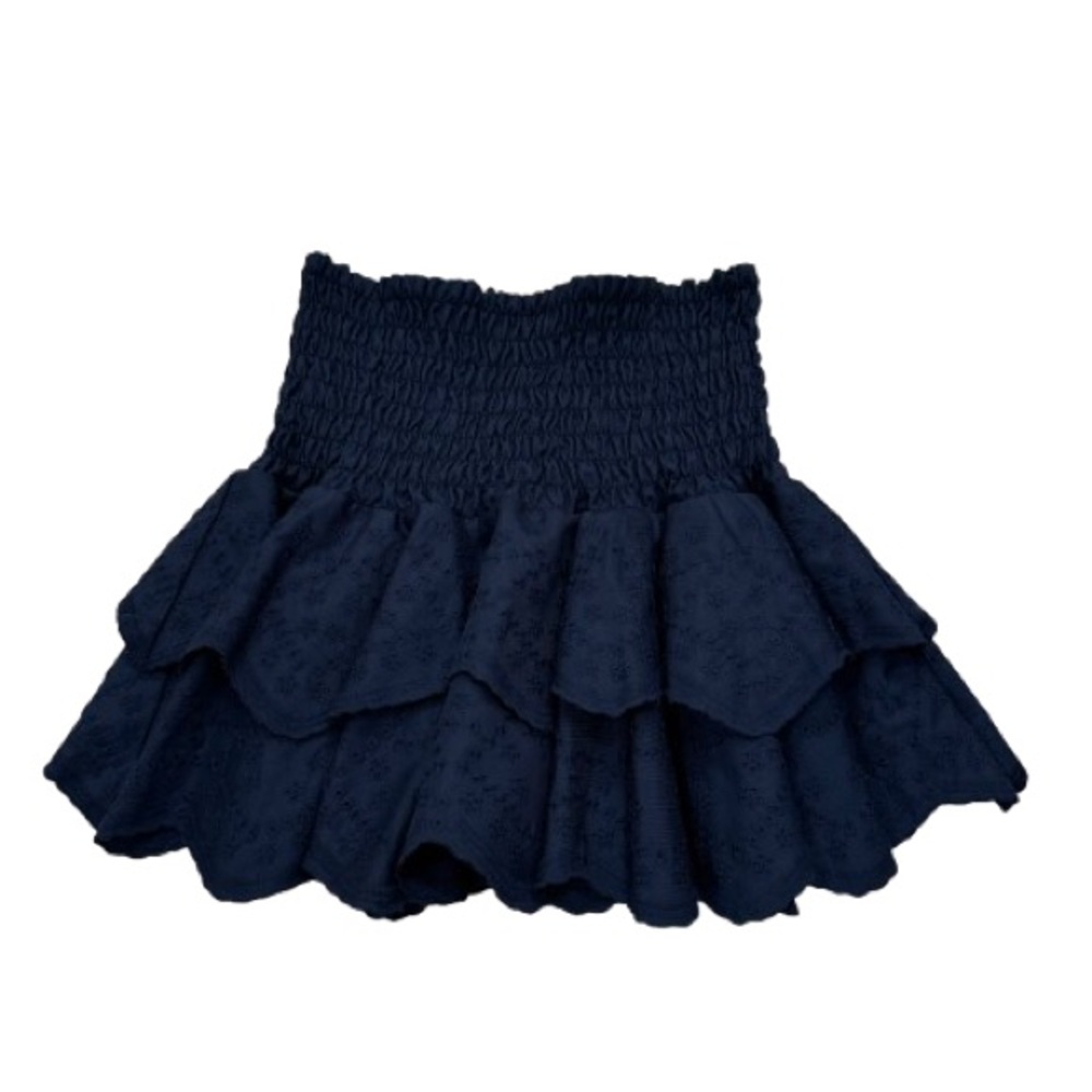 Boutique Navy Eyelet Ruffle Mini Skirt